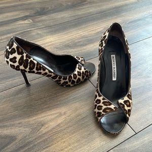Manolo Blahnik Leopard Peep-toe Heels